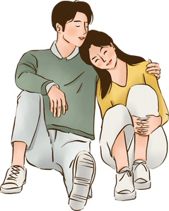 Manhwa Inspired Romantic Couple Leaning on Each Other
